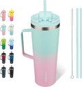 BJPKPK Insulated Tumbler with Handle, 26oz Insulated Tumblers with Lid and Straw, Stainless Steel Metal Water Bottles, Coffee Travel Mugs, Cups, Marshmallow