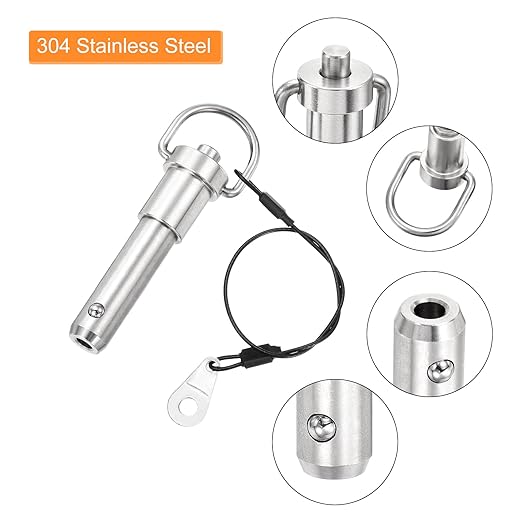uxcell 2 Pcs Quick Release Pin, 1/2" x 2"(Dia. x L) Push-Button Ball Locking Pin 304 Stainless Steel Ring Handle Locking Pin with Wire for Audio Bimini Top Marine, Silver