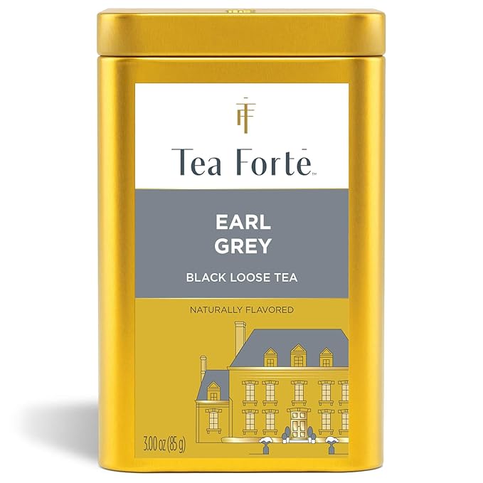Tea Forte Earl Grey Premium Loose Leaf Caffeinated Black Tea Blend Canister, Makes 35-50 Cups