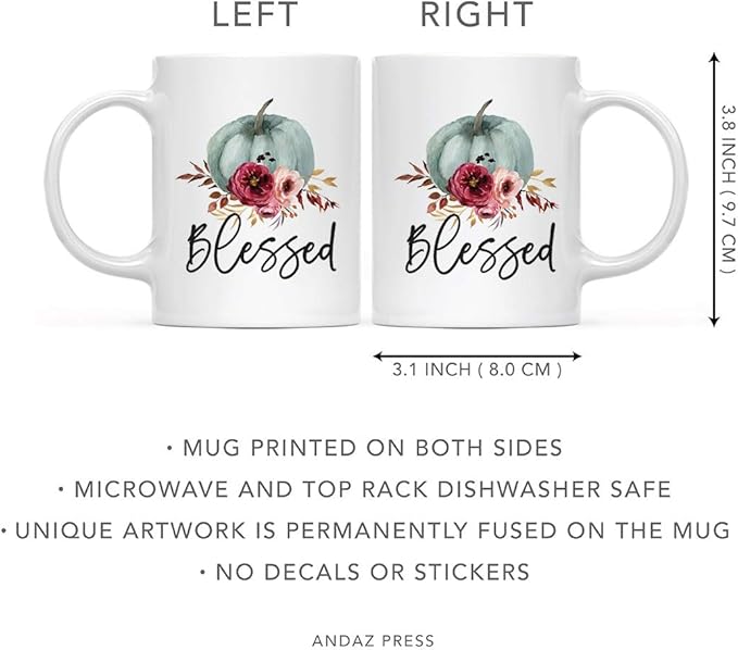 Andaz Press Fall Burgundy Marsala 11oz. Ceramic Coffee Tea Mug, Blessed, 1-Pack, Pumpkin Floral Graphic, Birthday, Friend, Family, Coworker, Autumn Season, Festive Thanksgiving Ideas