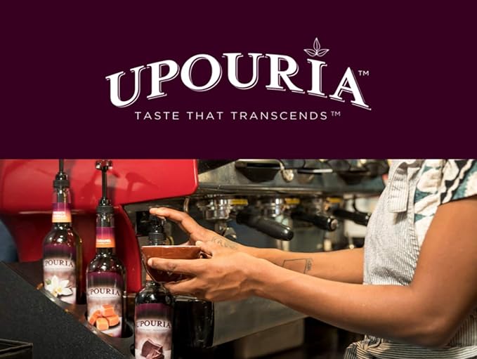 Upouria Caramel Coffee Syrup Flavoring, 100% Vegan, Gluten-Free, Kosher, 750ml bottle (Pack of 2) with Coffee Syrup Pump