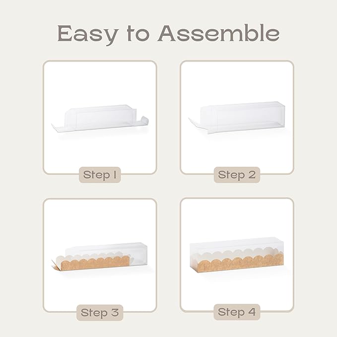 Pack of 25 Macaron Boxes with Clear Window (For 7) - Ideal for Gift Packaging or Strawberry - 7.48 x 1.96 x 1.96 Inch Natural Brown