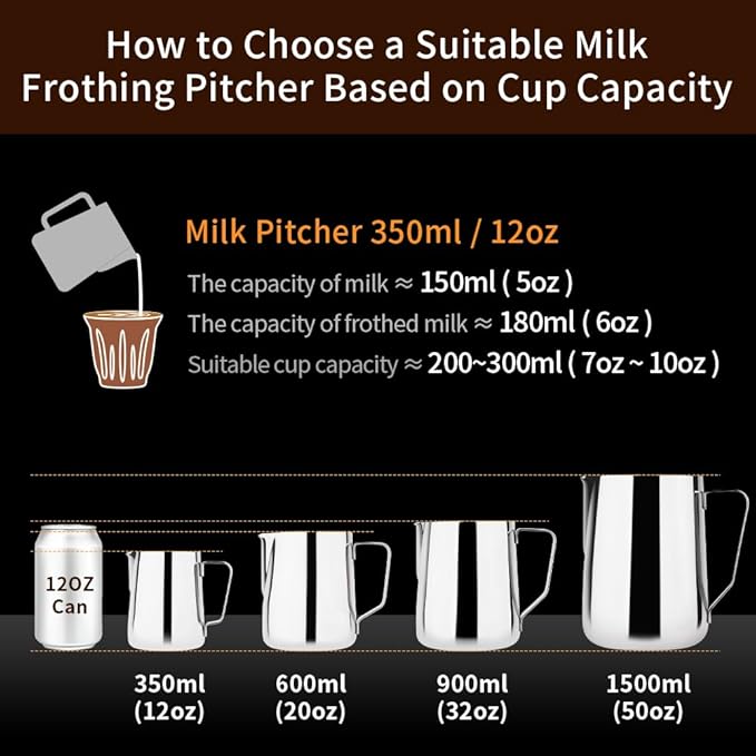 watchget Stainless Steel Milk Frothing Pitcher 20oz/600ml - Espresso Steaming Pitcher for Cappuccino, Latte Art, Coffee Machine Accessories Milk Jug Coffee Frother Cup, Silver
