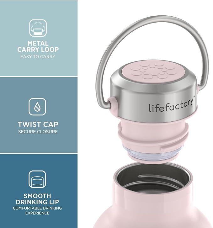 Lifefactory 24-Ounce Stainless Steel Vacuum-Insulated Sport Bottle, Desert Rose