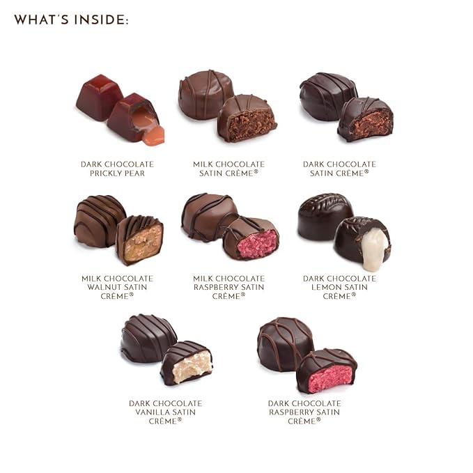 Ethel M Chocolates Premium Satin Crèmes Collection Chocolate Gift Box, Milk & Dark Chocolate Candy Assortment, 12 Pieces of Creamy, Smooth and Rich Chocolate Gems