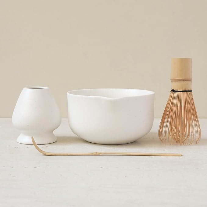 WENSHUO Matcha Kit - Premium Matcha Whisk Set with Traditional Bamboo Tools, Ideal Matcha Tea Set for Home (Matte White)