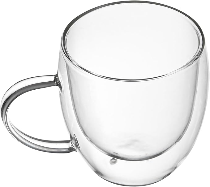 Restaurantware-Forma Professional 8.5 Ounce Glass Coffee Cups, 2 Insulated Coffee Cups With Handle - Dishwashable, Reusable, Clear Double Wall Beverage Tumblers, Freezable, For Hot Or Cold Beverages