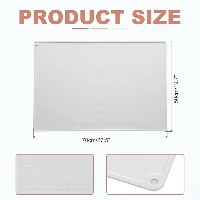 uxcell Silicone Pastry Mat, 27.5" x 19.7" Silicone Baking Mat with Measurements, Non-Stick Dough Rolling Mat for Making Pastry Cookies Bread Pizza White