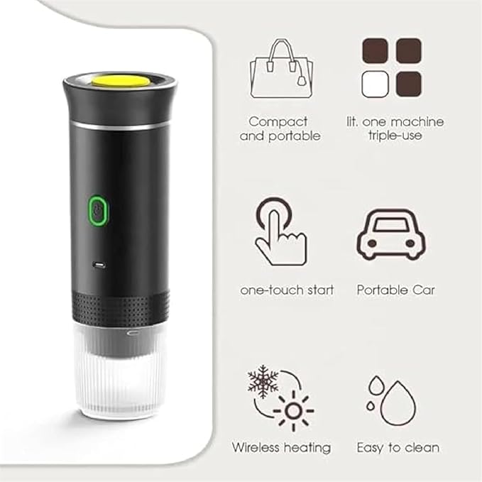 Esprova Portable Espresso Machine, Portable Electric Coffee Maker for Travel Camping, 3-in-1 Self-Heating Espresso Maker, Compatible with Ground Coffee and Capsules, Compact Lightweight (Grey)