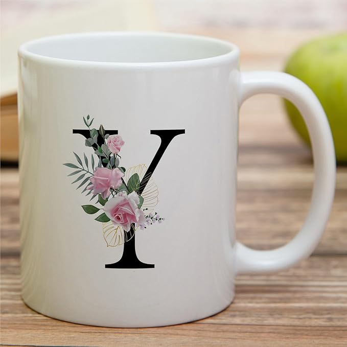 Retreez Initial A-Z Floral Botanical Bouquet Alphabet Monogrammed Monogram Mug 11 Oz Ceramic Tea Coffee Mugs - Appreciation Thank You Wedding Birthday Gifts for her friend coworker sister - Y Initial