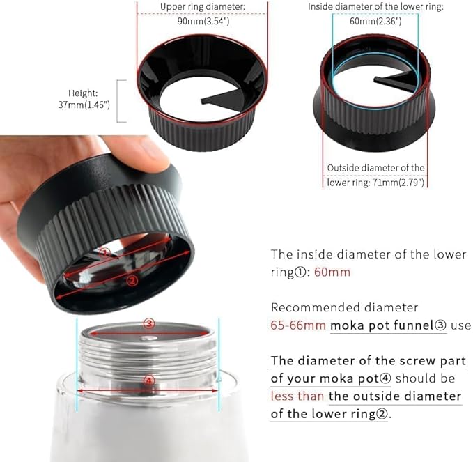 watchget Moka Pot Dosing Funnel - 60mm Espresso Coffee Dosing Ring, Plastic Powder Receiver and Distribution Tool for 6-Cup Moka Express Pot, Black