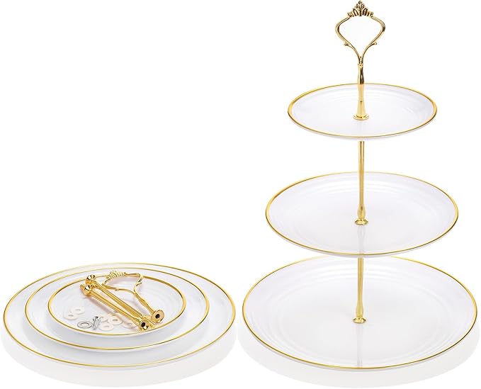 Goaste 3 Pack Tiered Cupcake Stand, Plastic Cupcake Stand Tower, 3 Tier Round Shape Dessert Serving Tray, White Cookie Candy Buffet Stand for Tea Party, Baby Shower, Wedding, Birthday, Christmas