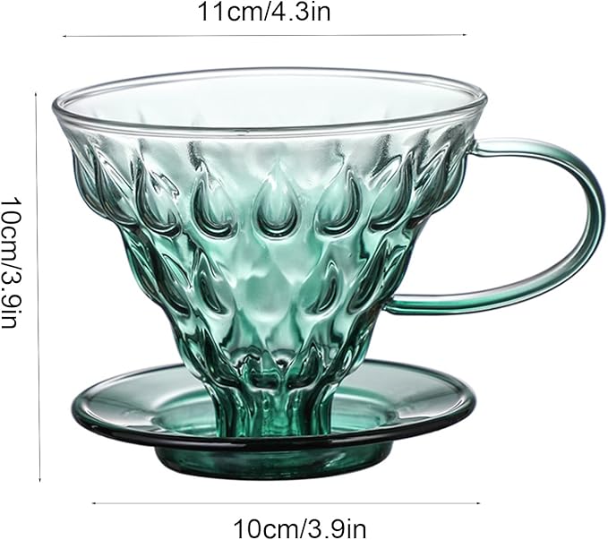 Glass Coffee Dripper, Pour Over Coffee Maker, Reusable Coffee Filter Cup, Slow Brewing Accessories for Home, Cafe, Restaurants(V02,1-4Cups) (Green)