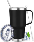20 oz Tumbler with Handle Stainless Steel Insulated Coffee Mug Tumbler with Lid and Straw Double Wall Vacuum Insulated Coffee Mug Leak Proof Travel Mug Tumbler for Hot and Cold Drink (Black,1pack)