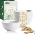 White Wheat Straw Bowls for Cereal and Salad,Alternative Plastic Bowls Set of 6,40oz Unbreakable Soup Bowls suitable for Kitchen,Party,Camping and R.V.