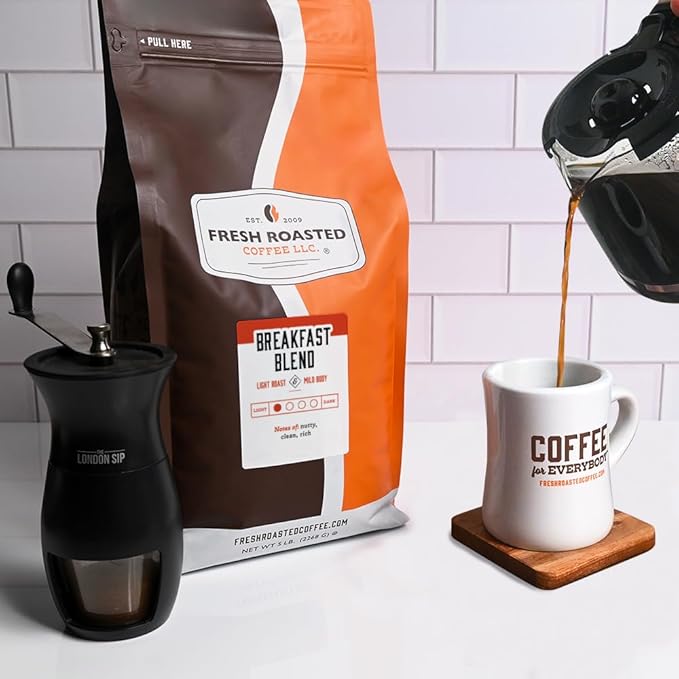 Fresh Roasted Coffee, Breakfast Blend, 5 lb (80 oz), Light Roast, Kosher, Ground