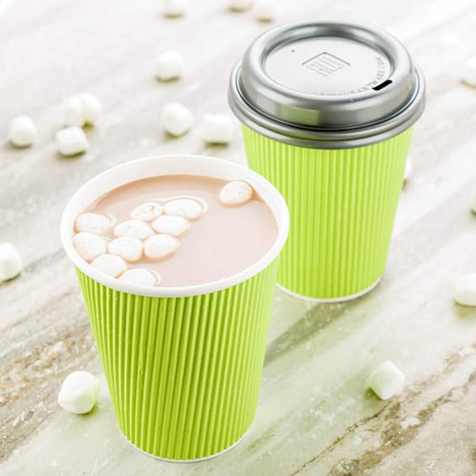 Restaurantware-12 Ounce Disposable Coffee Cups, 500 Ripple Wall Hot Cups For Coffee - Lids Sold Separately, Rolled Rim, Green Paper Insulated Coffee Cups, For Hot Coffee, Tea, And More
