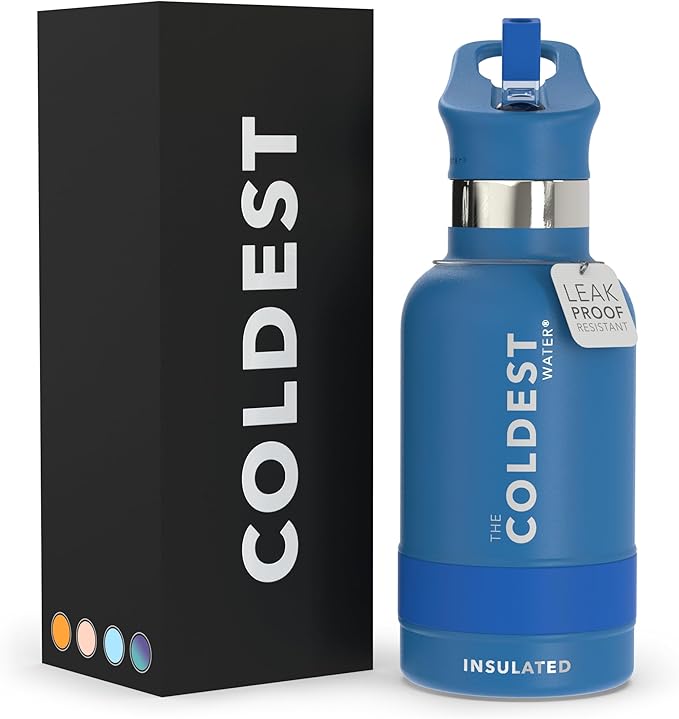 Coldest Insulated Water Bottle with Straw Lid - Stainless Steel Metal Insulated Bottle for Men & Women (Sailor Blue, 12 oz)