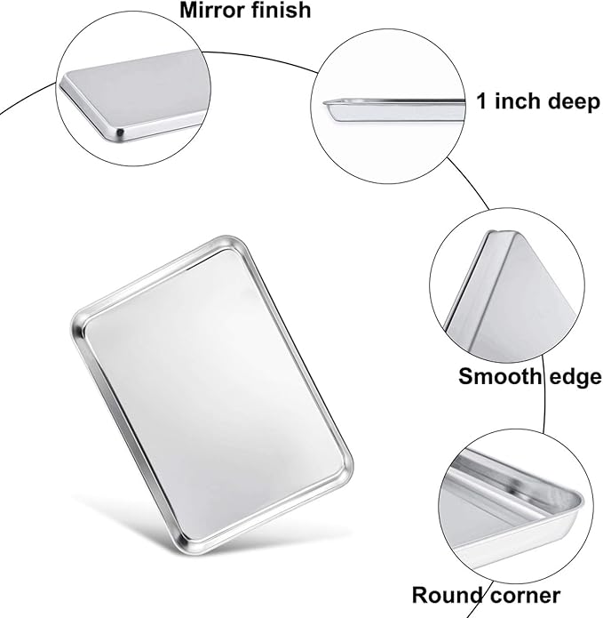 TeamFar Toaster Oven Pan Tray with Cooling Rack, Stainless Steel Toaster Ovenware Pan, Compact 8''x10''x1'', Healthy & Non Toxic, Rust Free & Easy Clean - Dishwasher Safe