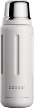 BOBBER 26 oz Stainless Steel Thermos for Hot Water with Cup – BPA-Free, Dishwasher Safe Coffee Thermos Flask – Keeps Hot for 36 Hours – Vacuum Insulated Hot Water Flask for Men, Tea (Sand Grey)