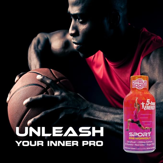 5-Hour Energy Extra Strength Sport Shots with Citrapeak, Citrus Boost Flavor, Pre-Workout 24 Count (1.93 fl oz)