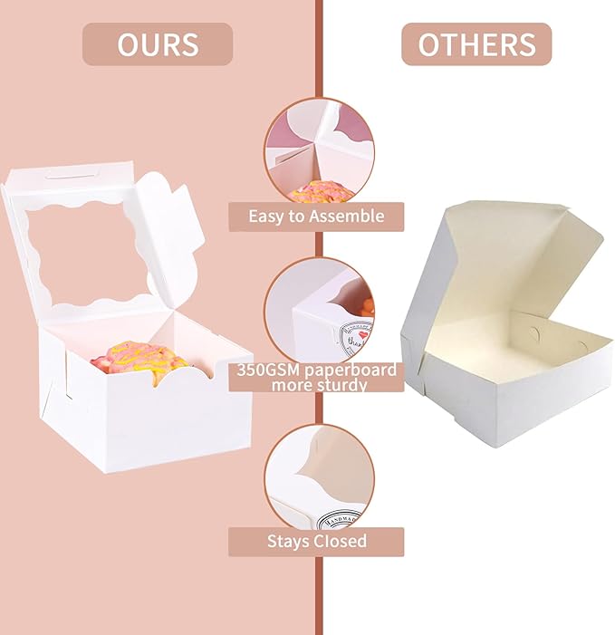 150pcs White Small Cake Box,4x4x2.5 Inch Bakery Boxes with Window,gift boxes bulk for Mini Cake Pastry Dessert Strawberries Chocolates Cupcakes with Stickers