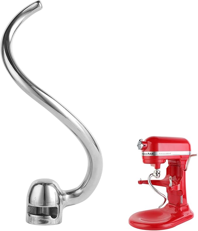 Stainless Steel Spiral Dough Hook Compatible with KitchenAid 5-6QT Mixer,Bowl Lift Stand Mixer Accessory, Dough Hook,Rust Resistant, Effectively Kneads Bread,Pizza,Pasta and Biscuits,Dishwasher Safe