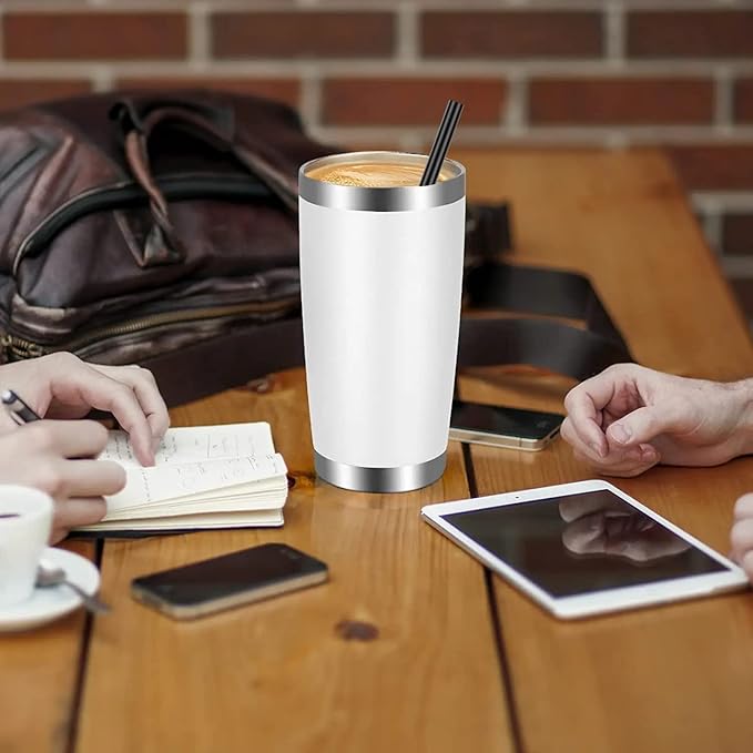 VEGOND 20oz Tumbler with Lid and Straw Stainless Steel Tumbler Cup Bulk Vacuum Insulated Double Wall Travel Coffee Mug Powder Coated Coffee Cup(White 12 Pack