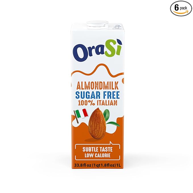 OraSì Almond Milk Sugar Free | 100% Italian Plant-Based Dairy-Free Drink | Unsweetened Non-GMO Gluten-Free Vegan Milk Alternative | Good Source of Calcium & Vitamins | 1 L (33.8 fl oz) Carton