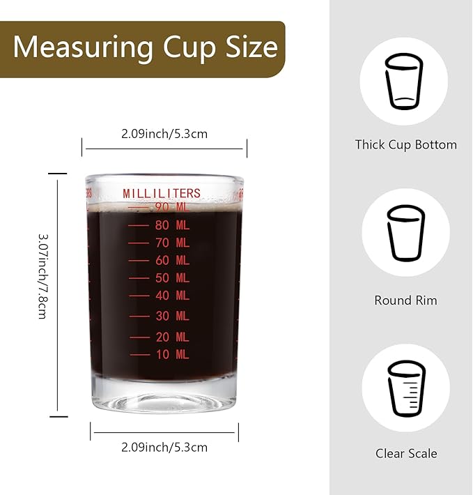 2 Pack Shot Glass Measuring Cup Set,3 oz/90 ML Liquid Heavy High Espresso Glass Cup,Dishwasher Safe,Measurement of Dry and Liquid Ingredients(Red Line)