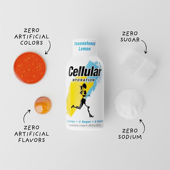 Cellular Hydration Shots Unsweetened Lemon Flavor – 24 Pack of 1.93 fl oz Shots – Electrolytes – Amino Acids – Zero Sugar – Zero Sodium – Vegan – Gluten-Free Hydration