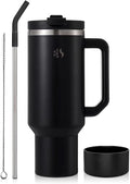 40 oz Tumbler with Handle and Straw, Dual feature Lid, Vacuum Insulated for Hot & Cold, Stainless Steel, includes Silicone Boot & Cleaning Brush