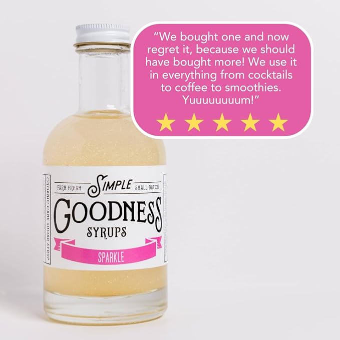 Simple Goodness Sisters Simple Syrup, Organic Cane Sugar, Syrup for Cocktails & More (20 Servings, Sparkle)