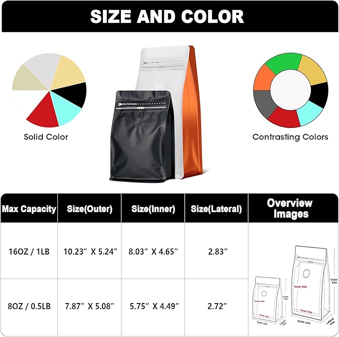 Coffee Bags with Valve(60pcs,8 oz,1/2 lb) Vented Coffee Beans Packaging Bags High Barrier Aluminumed Foil Flat Bottom Heat Sealed Side Zipper Resealable Storage Bag for Home or Business（White+Orange）