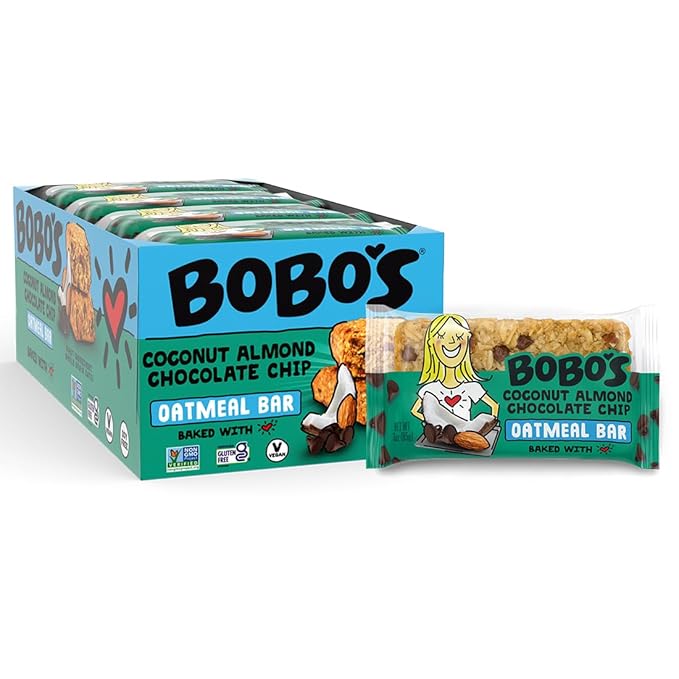 Bobo's Oatmeal Bars, Coconut Almond Chocolate Chip, Gluten Free Vegan Whole Grain Oat Bars, Pack of 12