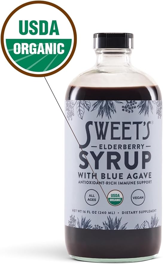 Elderberry Syrup with Blue Agave | Immune Support | USDA Organic Certified | Non-GMO | Vegan | Gluten-Free (16 oz)