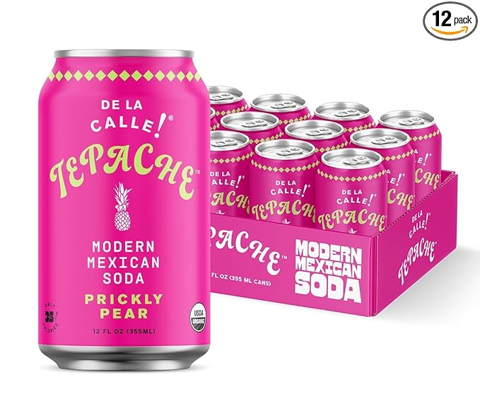 De La Calle Tepache - Cactus Prickly Pear - Modern Mexican Soda - Craft Fermented Pineapple Sparkling Beverage - Certified Organic, Antioxidant Rich, Non-Alcoholic, Healthy Soda, Low Sugar, Low Calorie, Non-GMO