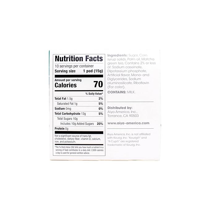 Aiya Creamy Matcha Latte Pods - Authentic Matcha with Rich Notes of Vanilla, Convenient Single-Serve Pods (10 Count, Sweetened)