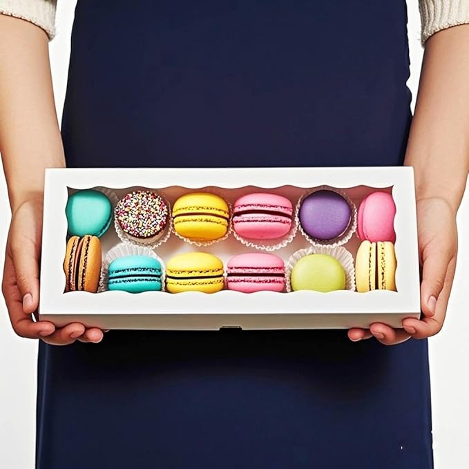 15PCS 12x5x1.5 Inch White Cookies Boxes with Window Bakery Boxes for Macaron,Cakesickle,Chocolate Truffle,Donut &Treat Boxes for Christmas Valentine's Easter Mother's Day
