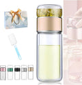Tryteava Glass Infuser, Tryteava 3-in-1 Smart Tea Infuser, Portable Glass Double Wall Tea Infusers Bottle, with Stainless Steel Filter, Hot & Cold Brew, For Loose Leaf, Office Home (Gold, 420ml)