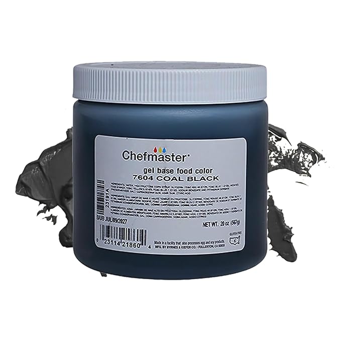 Chefmaster Coal Black Gel Food Coloring | Vibrant Color | Professional-Grade Dye for Icing, Frosting, Fondant | Baking & Decorating | Fade-Resistant | Easy-to-Use | Made in USA | 20 oz