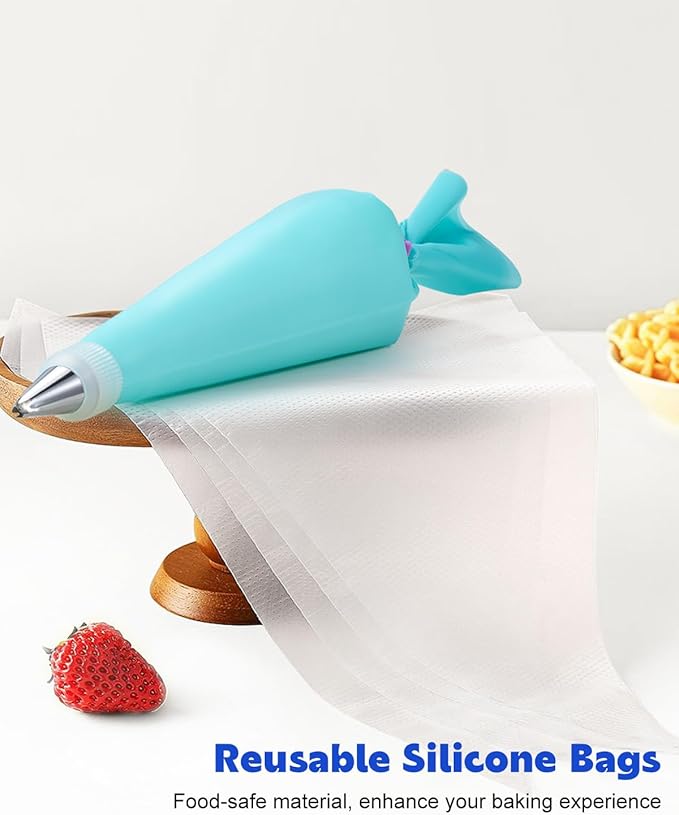 176PCS Piping Bags and Tips Set, Includes 150pcs 12 Inch Anti Burst Piping Bags, 1 Reusable Pastry Bags, 12 Piping Tips, 8 Icing Bags Ties, 3 Cake Scrapers and 2 Couplers