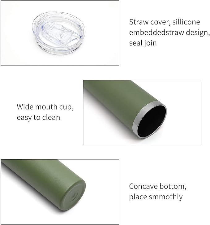 HASLE OUTFITTERS 20 oz Skinny Tumblers Bulk Set, Stainless Steel Insulated Slim Tumblers with Lids, Reusable Double Wall Travel Coffee Mugs, Durable Powder Coated Travel Water Cups(Army Green, 12)