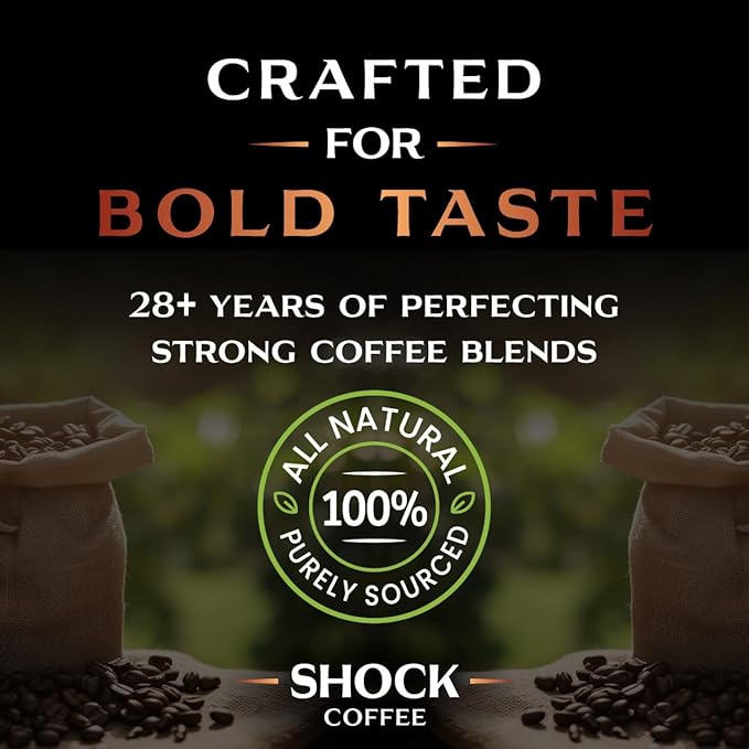 Shock Coffee Ground, The Strongest Caffeinated All-Natural Coffee, Up to 50% more Caffeine. 1 pound