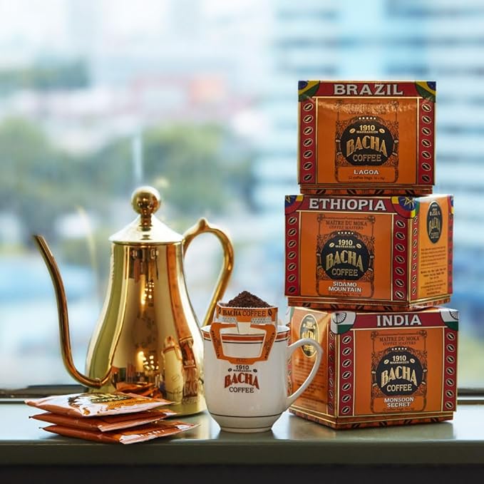 Bacha Coffee | Happy Gianduja Fine Flavoured, Medium Roast, 100% Arabica Specialty Coffee, 12 Coffee Drip Bags, Gift Box
