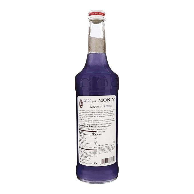 Monin - Lavender Lemon Syrup, Soothing Lavender & Citrus Flavored Syrup, Coffee Syrup, Natural Flavor Drink Mix, Simple Syrup for Coffee, Cocktails, Soda, & More, Gluten-Free, Clean Label (750 ml)