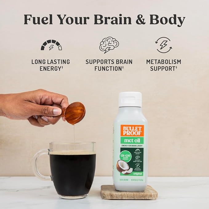 Bulletproof MCT Oil Made with C10 and C8 Oil, 16 Ounces, Keto Supplement for Sustained Energy, Brain and Body Fuel, Add to Coffee and Smoothies, Packaging May Vary