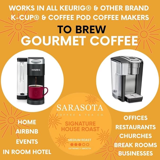 Sarasota K-Cup Coffee Pods | Medium, Dark & Flavored Roast Coffee | K Cup Variety Pack | Single Serve for Keurig Brewers | Gourmet, Low Acid, Mold Free | 24 Count