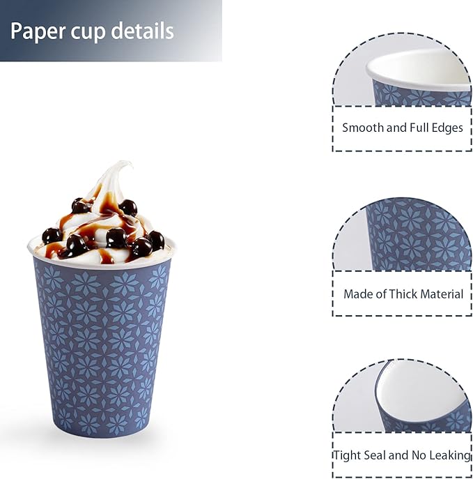 210 Pack 16 oz Disposable Paper Cups, Hot/Cold Beverage Paper Drinking Cups, Navy Floral Paper Coffee Cups 16 oz for Home-use, Office, Restaurant and Events