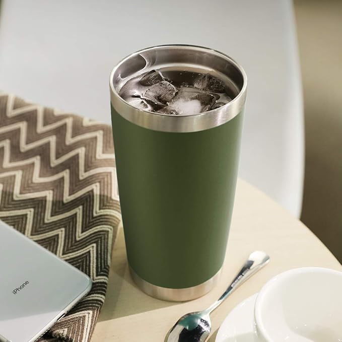 DOMICARE 20oz Stainless Steel Tumbler Bulk with Lid, Double Wall Vacuum Insulated Travel Mug, Powder Coated Coffee Cup (Army Green, 4)